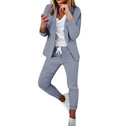 YCBMINGCAN Damen Zweiteiler Anzug Set Büro Business Langarm Jacke Hosenanzug Slim Fit Hosenjackenanzug Jumpsuit. Damen (Dark Gray,L) von YCBMINGCAN