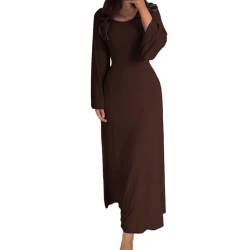 YCBMINGCAN Elegantes, figurbetontes Damenkleid mit Rundhalsausschnitt, langes Kleid, Elegantes, langärmliges, figurbetontes Maxikleid Festliche Kleider Für Hochzeit Damen (Brown, M) von YCBMINGCAN