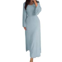 YCBMINGCAN Elegantes, figurbetontes Damenkleid mit Rundhalsausschnitt, langes Kleid, Elegantes, langärmliges, figurbetontes Maxikleid Festliche Kleider Für Hochzeit Damen (Sky Blue, S) von YCBMINGCAN