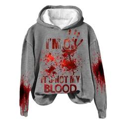 YCBMINGCAN I'm Ok It's Not My Blood Damen bedrucktes, lässiges Langarm-Sweatshirt, weiches bedrucktes Hemd, Damen-Winter-Sweatshirt-Oberteil Damen Elegant Sexy (Grey, M) von YCBMINGCAN