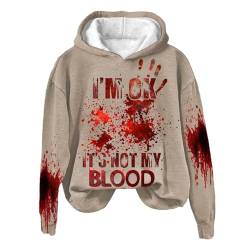 YCBMINGCAN I'm Ok It's Not My Blood Damen bedrucktes, lässiges Langarm-Sweatshirt, weiches bedrucktes Hemd, Damen-Winter-Sweatshirt-Oberteil Damen Elegant Sexy (Khaki, XL) von YCBMINGCAN