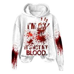 YCBMINGCAN I'm Ok It's Not My Blood Damen bedrucktes, lässiges Langarm-Sweatshirt, weiches bedrucktes Hemd, Damen-Winter-Sweatshirt-Oberteil Damen Elegant Sexy (White, L) von YCBMINGCAN