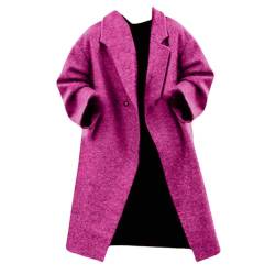 YCBMINGCAN Lässiger langer Damenmantel mit Gürtel und, locker sitzender Mantel Wollmantel Damen (Hot Pink, S) von YCBMINGCAN