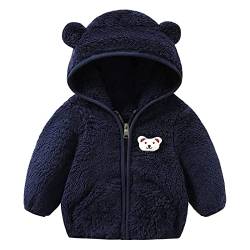 YCBMINGCAN Neugeborenes Baby Mädchen Jungen Jacke Bärenohren Kapuzen Oberbekleidung Reißverschluss Warmer Fleece Wintermantel Kinder Mode Für Jungen Winterjacke Jungen 128 (Navy, 0-6 Months) von YCBMINGCAN