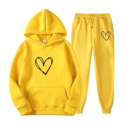 YCBMINGCAN Zweiteilige Damen-Outfits, lässige Langarm-Pullover-Kapuzen-Langarm-Top-Sets Nicki Schlafanzug Für Damen (Yellow, S) von YCBMINGCAN