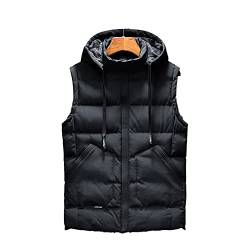 YCDZSW Herren Outdoor-Weste, Steppweste Mit Abnehmbare Kapuze Ärmellos Jacke Wärme Daunenweste Dicke Freizeit Gilet Winter Vest (L,Schwarz) von YCDZSW