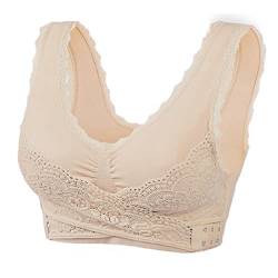 YCYATS Korsett BH, Comfy Korsett-BH Front Cross Side Buckle Lace Bras, Ultra Lift Komfort BH ohne Stützdraht (XL, Beige) von YCYATS