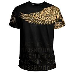 Unisex 3D-Print Raven T-Shirt, Nordische Wikinger Schutzengel Flügel Odin Rune Casual Loose Short Sleeve,Gelb,S von YCYR