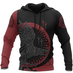 Viking 3D Tattoo Hoodie, Nordic Mythology Raven Streetwear Casual Hoody Sweatshirt, All Over Printed Unisex Langarm Pullover Sweatshirt Gr. 7XL, Hoodie von YCYR