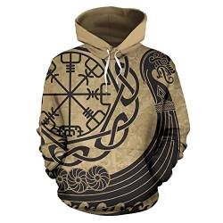 Viking 3D Valknut Hoodies, Nordic Mythology Tattoo Streetwear Lässiges Hoody-Sweatshirt, Bedrucktes Unisex-Langarm-Pullover-Sweatshirt,Vegvísir,7XL von YCYR