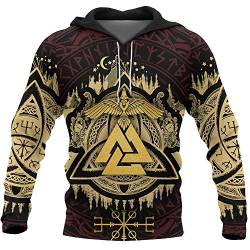 Viking Valknut Futhark Tattoo 3D Gedruckt Trainingsanzug Hoodie Unisex Langarm Streetwear Casual Hoodie Sweatshirt Gr. 7XL, Hoodie von YCYR