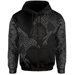 YCYR 3D Gedruckte Nordic Viking Yggdrasil Und Ravens Tattoo Trainingsanzug Hoodie, Unisex Langarm Streetwear Casual Hooded Pullover Sweatshirt,Black Zipper,L von YCYR