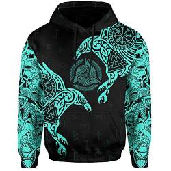 YCYR 3D Gedruckte Nordic Viking Yggdrasil Und Ravens Tattoo Trainingsanzug Hoodie, Unisex Langarm Streetwear Casual Hooded Pullover Sweatshirt,Light Blue Hoodie,XL von YCYR