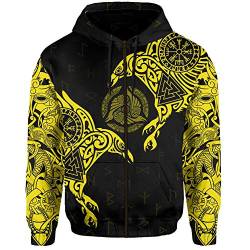 YCYR 3D Gedruckte Nordic Viking Yggdrasil Und Ravens Tattoo Trainingsanzug Hoodie, Unisex Langarm Streetwear Casual Hooded Pullover Sweatshirt,Yellow Zipper,7XL von YCYR