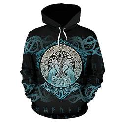 YCYR Nordic Viking Yggdrasil Und Ravens Tattoo 3D Bedruckter Trainingsanzug Hoodie, Unisex Langarm Streetwear Casual Hooded Sweatshirt,Hoodie,XL von YCYR