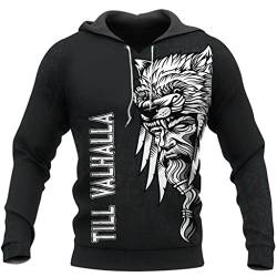 YCYR Odin Rabe Bis Valhalla Tätowierungen Wikinger Hoodie, Unisex 3D Druck Beiläufig Pullover Sweatshirt Harajuku Streetwear mit Großer Tasche,Hoodie,5XL von YCYR