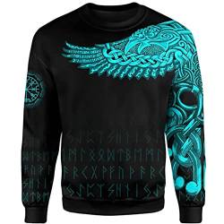 YCYR Unisex 3D Druck Rabe Kapuzenpullover Hoodie Sweatshirt, Nordischen Wikinger Schutzengel Flügel Odin Rune Tattoo Pullover Casual Harajuku Streetwear,Sweater Blue,4XL von YCYR