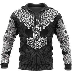 YCYR Viking 3D Thors Hammer Hoodies, Nordic Mythology All Over Tattoo Halskette Bedrucktes Pullover Sweatshirt, Unisex Langarm Streetwear Casual Hoody,Hoodie,2XL von YCYR