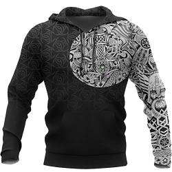 YCYR Viking 3D Thors Hammer Hoodies, Nordische Mythologie Odin Streetwear Casual Hoody Sweatshirt, All Over Tattoo Bedrucktes Unisex Langarm Pullover Sweatshirt,Thor's Hammer Black,L von YCYR