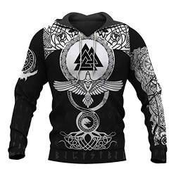 YCYR Viking Tattoo 3D Hoodie, Bedruckte Männer Frauen Kapuze Langarm Sweatshirt, Nordische Mythologie Unisex Streetwear Casual Pullover T-Shirt,Black Hoodie,5XL von YCYR