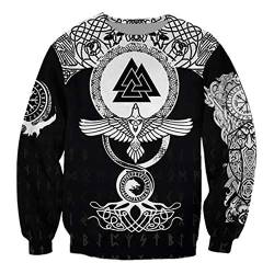 YCYR Viking Tattoo 3D Hoodie, Bedruckte Männer Frauen Kapuze Langarm Sweatshirt, Nordische Mythologie Unisex Streetwear Casual Pullover T-Shirt,Black Sweater,XL von YCYR