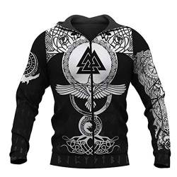 YCYR Viking Tattoo 3D Hoodie, Bedruckte Männer Frauen Kapuze Langarm Sweatshirt, Nordische Mythologie Unisex Streetwear Casual Pullover T-Shirt,Black Zipper,M von YCYR