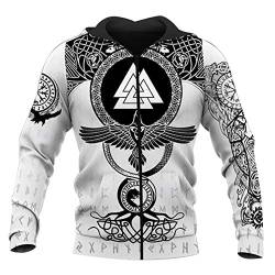 YCYR Viking Tattoo 3D Hoodie, Bedruckte Männer Frauen Kapuze Langarm Sweatshirt, Nordische Mythologie Unisex Streetwear Casual Pullover T-Shirt,White Sweater,L von YCYR