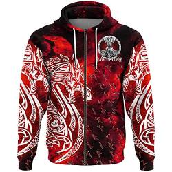 YCYR Wikinger Thors Hammer Schlange Tattoo Hoodie, Nordische Mythologie 3D Gedruckt Unisex Harajuku Streetwear Casual Langarm Pullover Sweatshirt,Zipper,4XL von YCYR