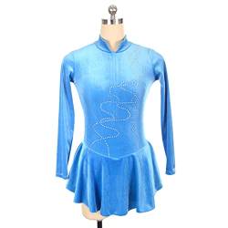 YDHTIZ Kinder Mädchen Eiskunstlauf Kleid Damen Professionelle Eiskunstlauf Wettbewerb Kleider Blau Turtleneck Samt Lange Ärmel Strass Activewear (XS,Blue) von YDHTIZ