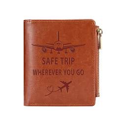 YDJFCCTD Safe Trip Wherever You Go Leder Zipper Purse Safe Travels Wallet Flight Attendants Gift Damen Small Bifold Leather wallet Rfid blocking, SAFE TRLP, Cool von YDJFCCTD