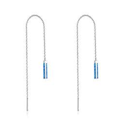 Fädelohrringe für Frauen erstellt Blauer Opal Schmuck S925 Sterling Silber Bar durch lange Ketten Baumeln Tropfen Ohrringe Schmuck Geschenke für Teenager Geburtstag von YDN-1