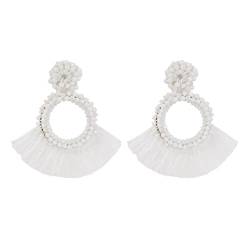 Tropfenohrringe for Frauen, Quaste, Vintage, ausgehöhlte Perle, zierliche Geschenke, Hochzeit (Color : Weiß) von YDNH