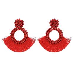 Tropfenohrringe for Frauen, Quaste, Vintage, ausgehöhlte Perle, zierliche Geschenke, Hochzeit (Color : rot) von YDNH