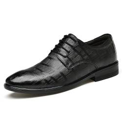 YDNH Elegante Oxford-Schuhe for Herren, for Schnüren, runde Zehenpartie, Leder, kariert, Derby-Schuhe, rutschfest, niedrige Oberseite, rutschfest, Hochzeit(Color:Schwarz,Size:42 EU) von YDNH