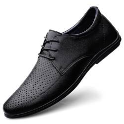 YDNH Formelle Oxford-Schuhe for Herren mit Schnürung, runde Zehenpartie, einfarbig, Derby-Schuhe mit Gummisohle, rutschfest, niedrige Oberseite(Color:Black Hollow Out,Size:40 EU) von YDNH