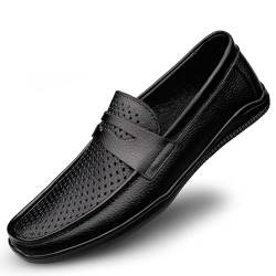 YDNH Herren-Loafer, runde Zehenpartie, echtes Leder, zweifarbig, Penny-Loafer, leicht, rutschfest, flexibel, for den Abschlussball, Outdoor, Slipper (Color : Black Breathable, Size : 38 EU) von YDNH