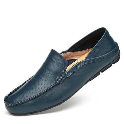 YDNH Herren-Loafer-Schuh, runde Zehenpartie, Leder, perforierte Mokassins, Loafer-Schuhe, flexibel, rutschfest, leicht, klassischer Slip-On (Color : Blue Hollow Out, Size : 40 EU) von YDNH