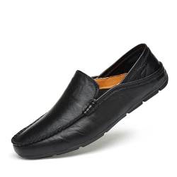 YDNH Herren-Loafer-Schuh, runde Zehenpartie, Leder, perforierte Mokassins, Loafer-Schuhe, flexibel, rutschfest, leicht, klassischer Slip-On (Color : Schwarz, Size : 45.5 EU) von YDNH