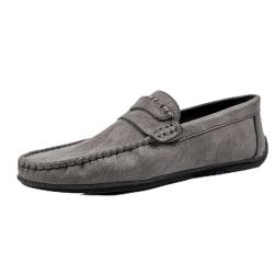 YDNH Herren-Loafer-Schuhe, einfarbig, runde Zehenpartie, PU-Leder, rutschfest, bequem, Flacher Absatz, Walking-Party-Slipper (Color : Gray, Size : 40 EU) von YDNH