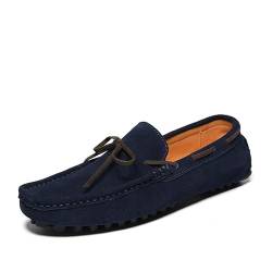 YDNH Herren-Loafer-Schuhe, runde Zehenpartie, einfarbig, Nubukleder, Fahr-Loafer, Bootsschuhe, flexibel, leicht, bequem, lässig, Outdoor-Slipper (Color : Blau, Size : 38 EU) von YDNH