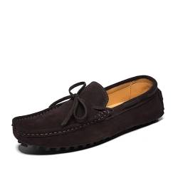 YDNH Herren-Loafer-Schuhe, runde Zehenpartie, einfarbig, Nubukleder, Fahr-Loafer, Bootsschuhe, flexibel, leicht, bequem, lässig, Outdoor-Slipper (Color : Braun, Size : 42 EU) von YDNH