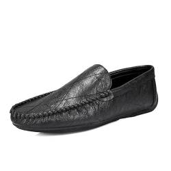 YDNH Herren-Loafer-Schuhe, runde Zehenpartie, veganes Leder, Driving-Style-Loafer, leicht, flexibel, Flacher Absatz, Outdoor-Slipper (Color : Schwarz, Size : 43 EU) von YDNH