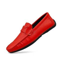 YDNH Herren-Slipper, einfarbig, runde Zehenpartie, Penny-Loafer, rutschfest, bequem, for Hochzeiten (Color : rot, Size : 40 EU) von YDNH