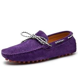 YDNH Loafer for Herren, Wildleder, Vamp, Mokassins, Bootsschuhe, flexibel, rutschfest, Flacher Absatz, klassischer Slip-On (Color : Purple Perforated, Size : 44.5 EU) von YDNH