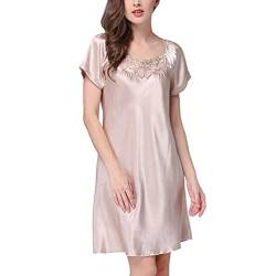 YDSH Damen Satin Negligee Träger Kleid Sleepwear Nachtwäsche,Damen Satin Kurzer Ärmel Nachthemd Nachtwäsche von YDSH