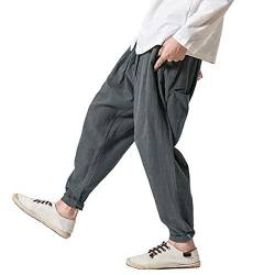 YDSH Herren Sommer Herbst Dünn Pumphose Haremshose Lange Hose Strandhosen Leinen Hose, Herren Leinen-Hose Lange Hose Bequeme Stoffhose aus hochwertiger Leinenmischung von YDSH