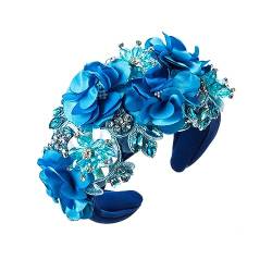 Haarreif weiblich Europäische und amerikanische Barock Blume Stirnband mit breitem Rand Set Kristall Blume Haarschmuck, blau von YEAMKE