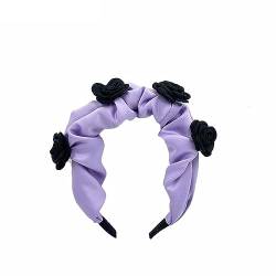 INS-Stil Stoff Rose Blume gefaltet breitkrempiges Haarband, gepresste Haare, hohes Totenkopf-Stirnband, 57-5 lila von YEAMKE