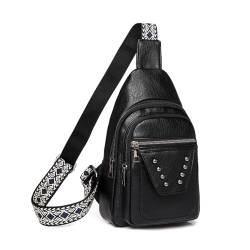YEAMKE Damen-Brusttasche, Ein-Schulter-Umhängetasche, gespleißte Mehrfachtasche lässige Rucksack-Brusttasche aus weichem Leder, schwarz, 17 * 8 * 27 cm von YEAMKE