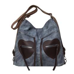 YEAMKE Tote Bag Damen Pendlerrucksack mit großer Kapazität Vintage Handtasche Rucksack, Denim Blau, 34 * 18 * 34CM von YEAMKE